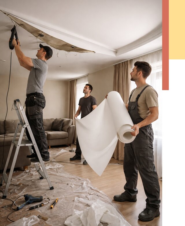 Замена полотна натяжного потолка в Сосногорске от 9800 руб. быстро и недорого | ОТДЕЛОЧНИК-Сно