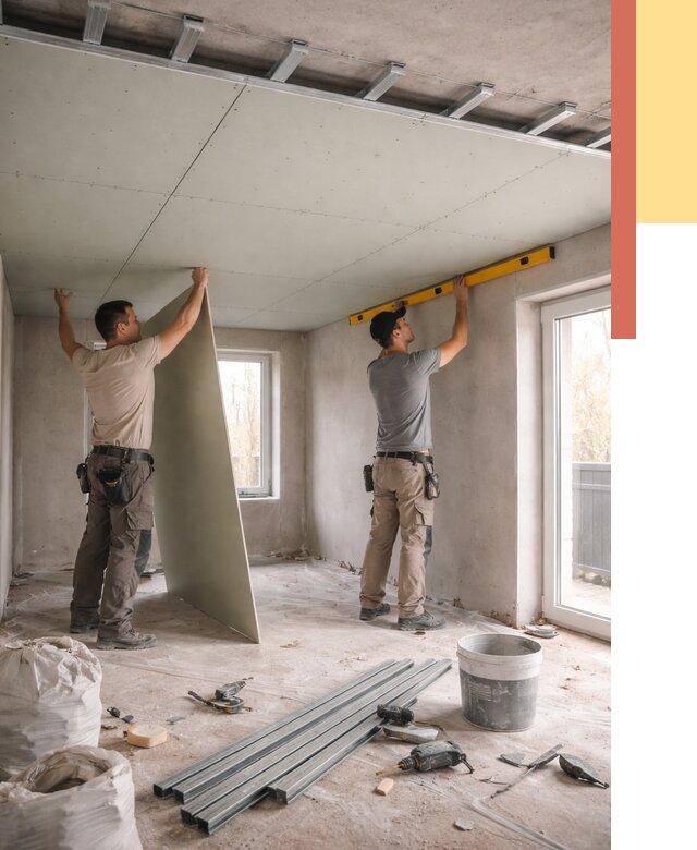 Одноуровневый потолок из гипсокартона в Сосногорске от 774 руб. — монтаж под ключ | ОТДЕЛОЧНИК-Сно