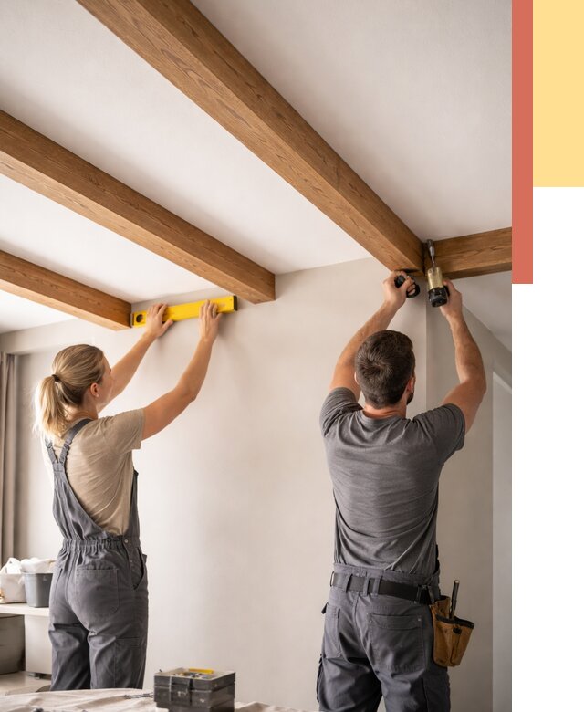 Монтаж декоративных балок на потолок в Сосногорске от 4333 руб. — ОТДЕЛОЧНИК-Сно